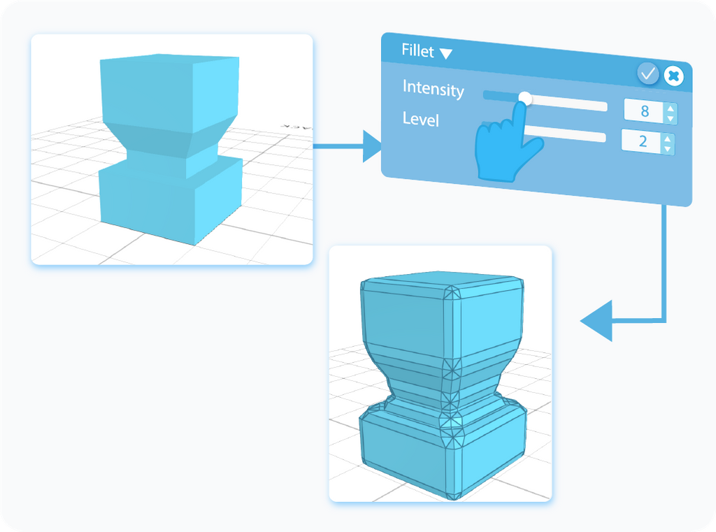 Customizing the Intensity setting for the Fillet tool by using the slider or the text-box